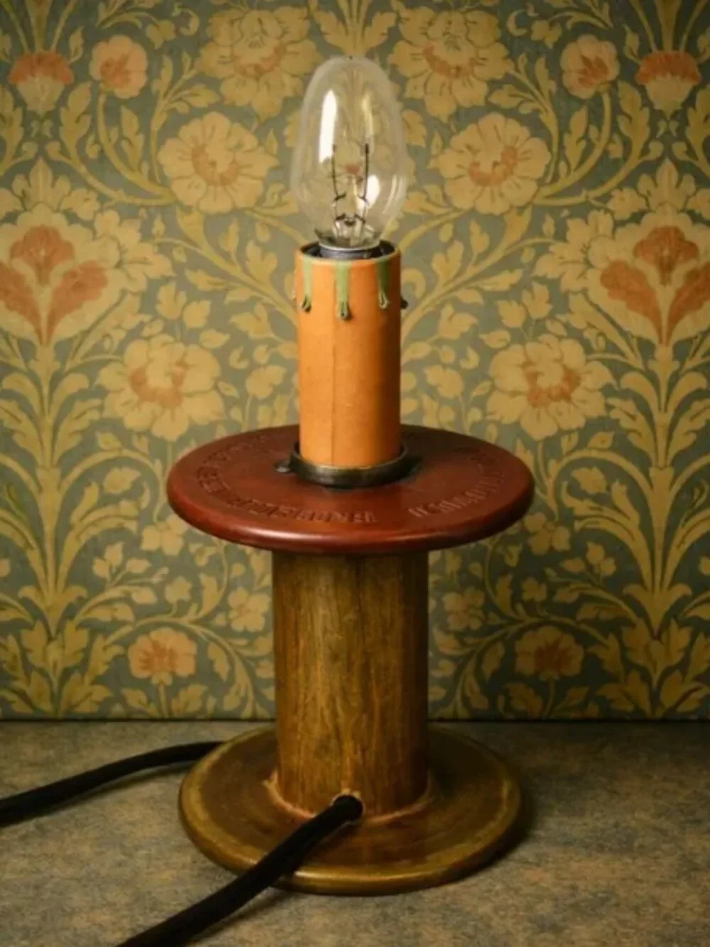 Vintage Industrial Spool Lamp – Working Wooden Mill Spool Light